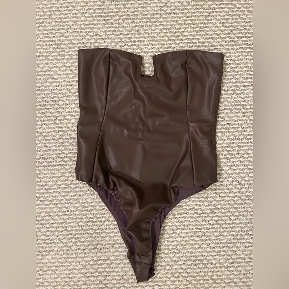 ZARA Chocolate Brown Faux Leather Strapless Top - Picture 3 of 5